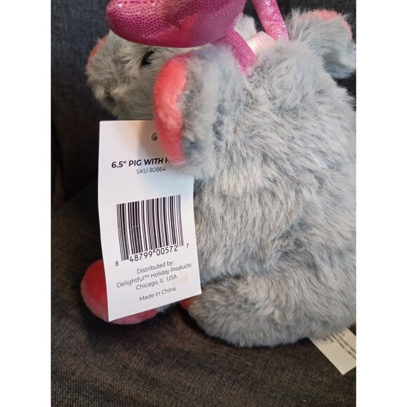 Gray Pig with Heart Headband, Delightful Holiday Product - Picture 5 of 5